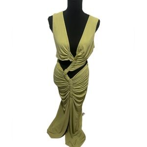 Fashion Nova Olive Backless Ruched Dress